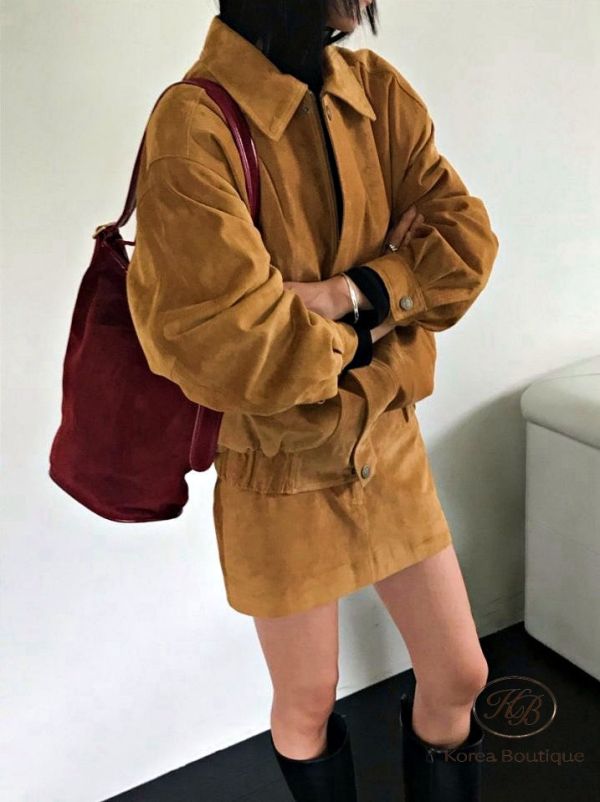 Fw464 冬季 麂皮夾克套裝 裙子均碼 