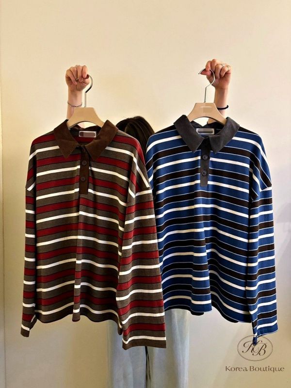 Fw346 秋季 秋冬色條紋polo衫 