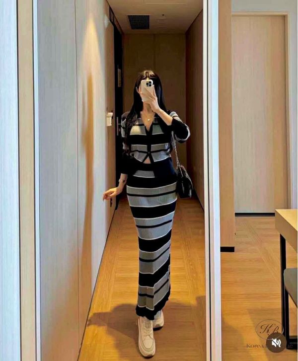 Fw495 冬季 條紋裙裝 闆娘自留 完全不顯身型 