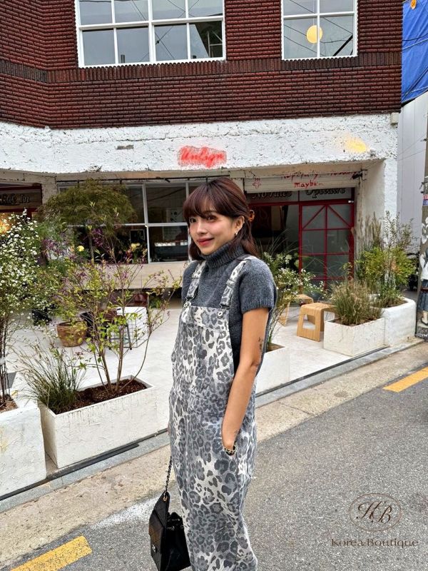 Fw485 冬季 豹紋吊帶褲 