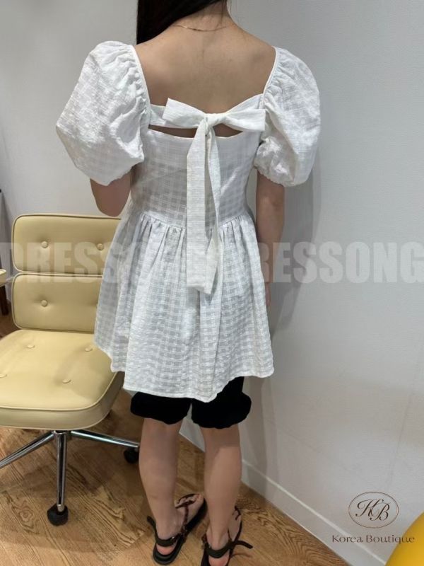 Spv31 春裝 氣質方領澎袖綁帶上衣 