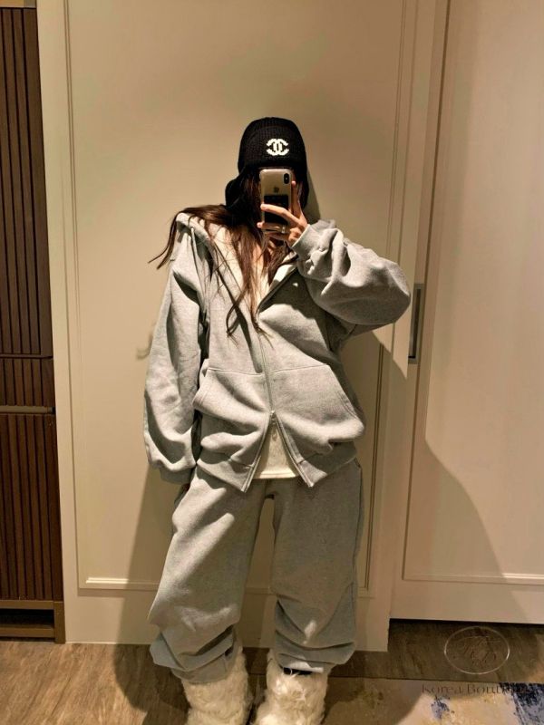 Fw474 冬季 加絨連帽運動褲裝 