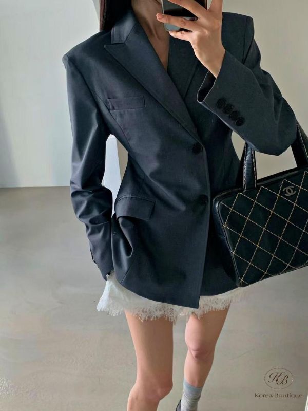 SS89 春季 深色系長版西裝外套 