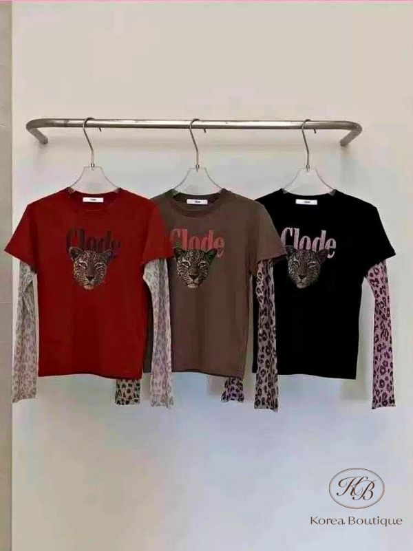 Fw405 秋季 豹紋假兩件上衣 