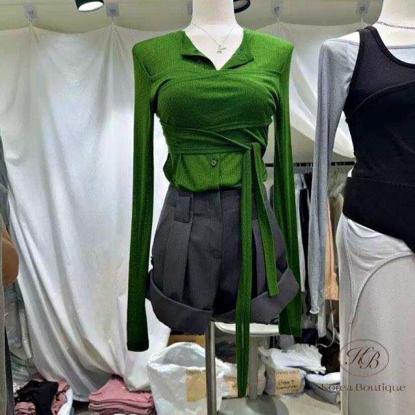 Fw428 冬季 法式綁帶多穿上衣 