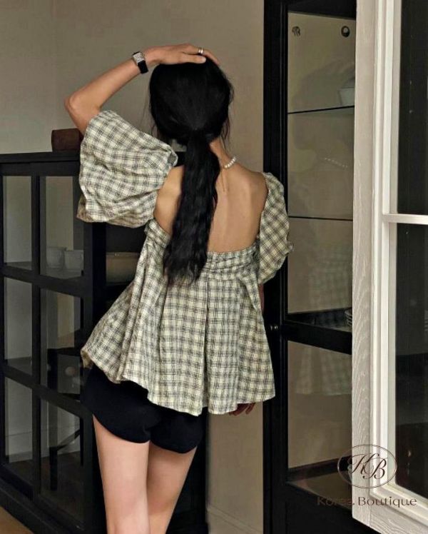 SS599 夏季 兩格紋上衣 袖子可拆 