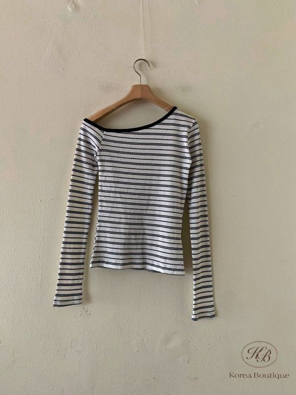 Fw181 秋季 條紋斜肩上衣 