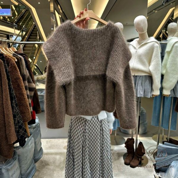 FWKR39 冬季 可愛領口短版毛衣開襟外套 