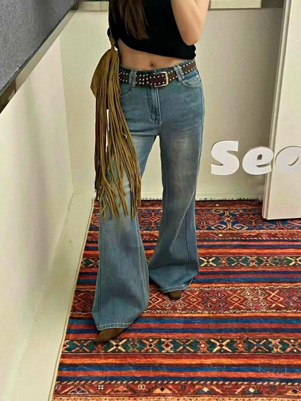 SS167 春季 好看的微喇叭牛仔褲 附皮帶 