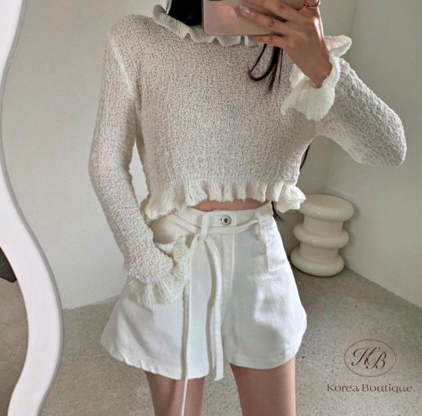 SS288 春季 含腰帶的白色牛仔短褲 