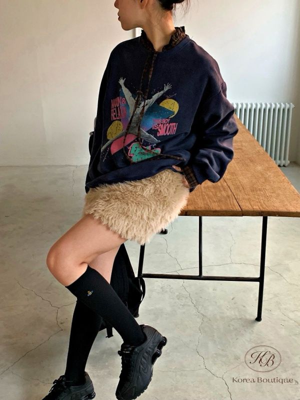 Fw445 冬季 繽紛的大學tee 加絨 