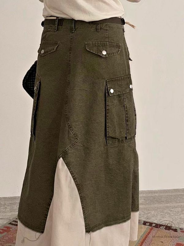 SS99 春季 超有設計感的丹寧拼接半身裙 