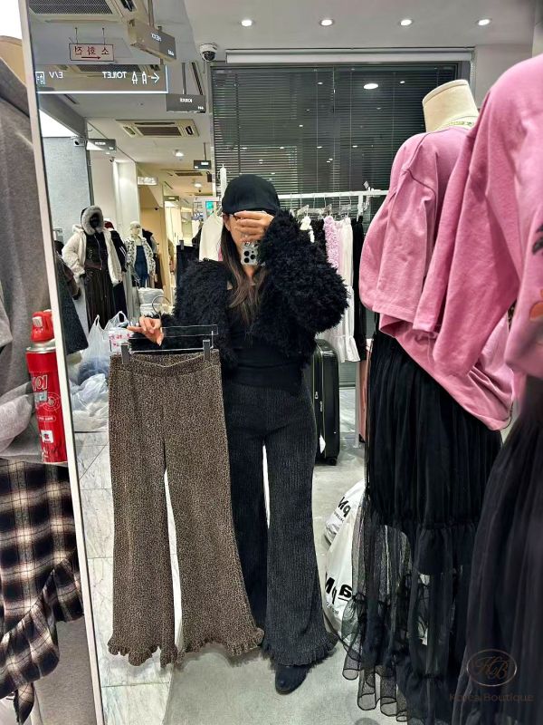 FWKR106 冬季 小豹紋斑點花邊褲 