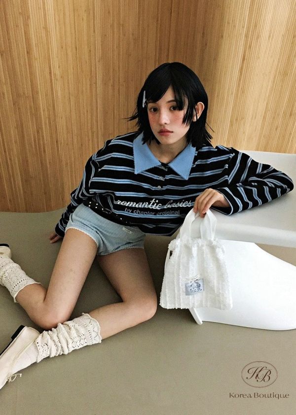 Fw168 秋季 可愛配色的條紋polo杉 