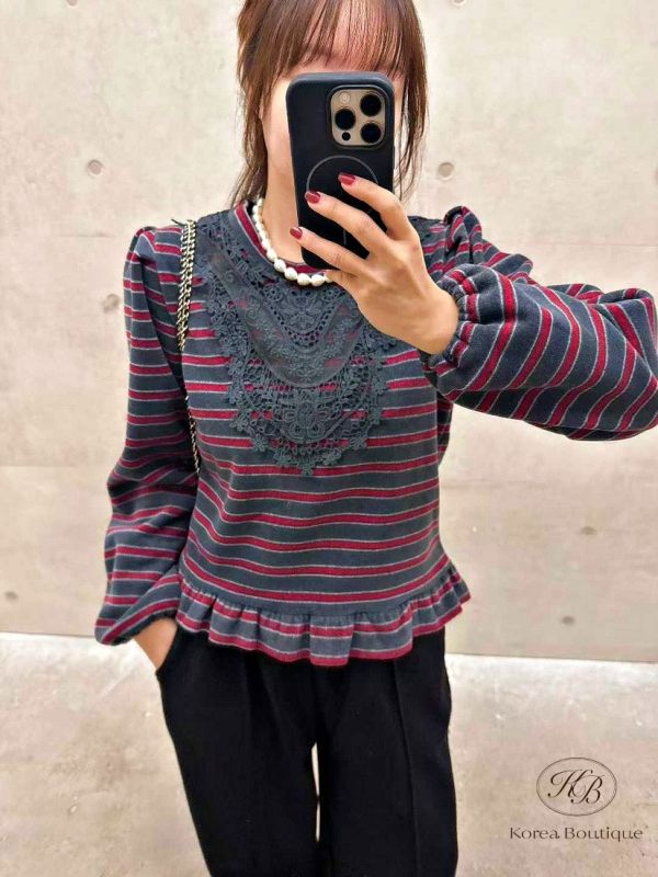 FWKR88 冬季 條紋絨布上衣 喜歡有點華麗感 