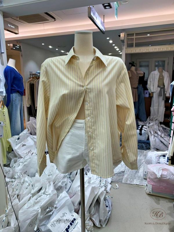 SS243 春季 好美的鵝黃色條紋襯衫 