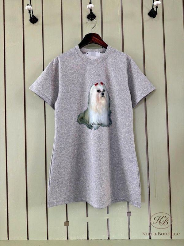 SS291 春季 可愛貴賓狗狗長版上衣 可當洋裝 