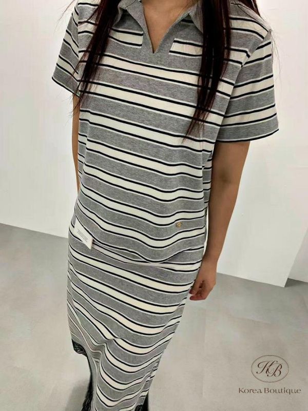 SS334 春季 polo衫條紋套裝 