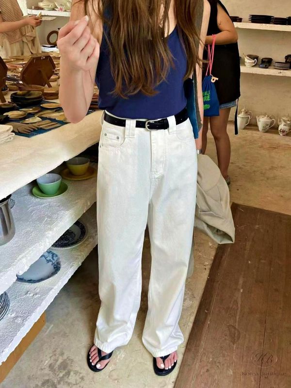 SS493 春季 夏日舒服的直筒牛仔褲 附皮帶 