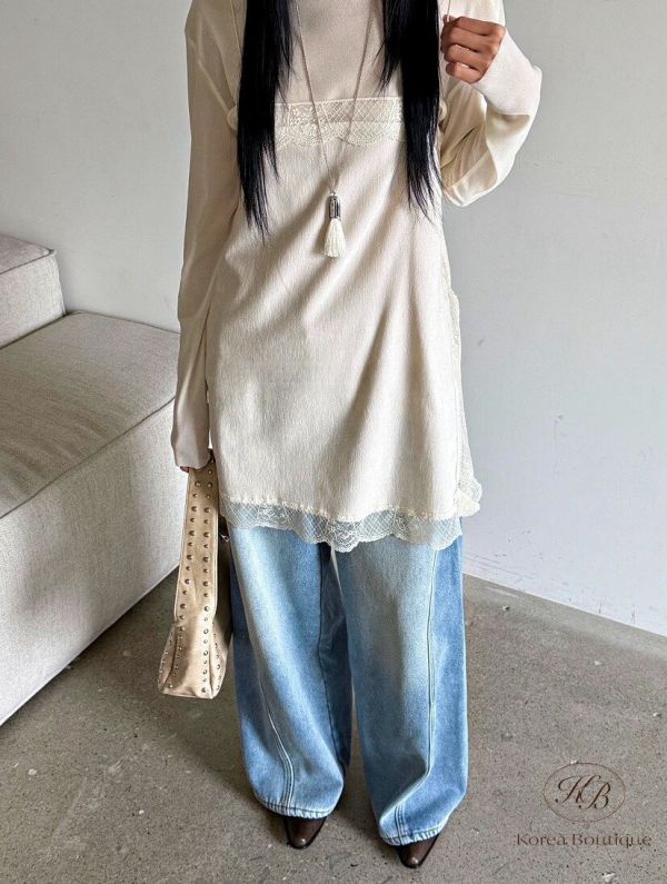 FWKR79 冬季 絲絨感蕾絲長上衣 