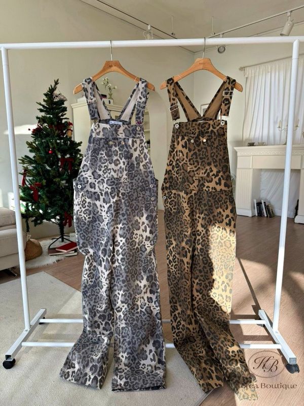 Fw485 冬季 豹紋吊帶褲 