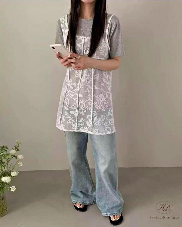 SS297 春季 很美的長版刺繡背心 