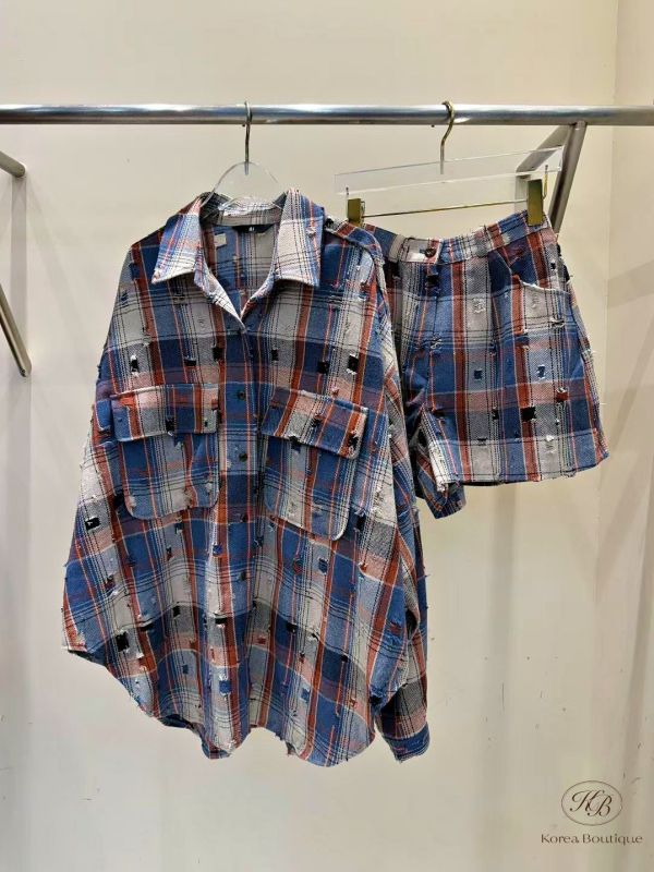 Fw353 秋季 破損感格紋套裝 