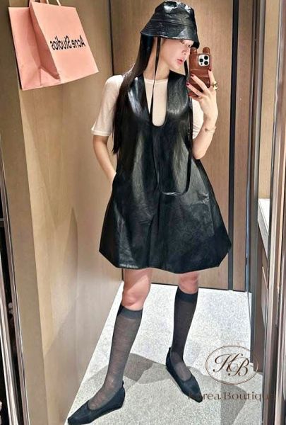 Fw218 秋季 helder 時髦皮革背心洋裝 背心洋裝+帽子 