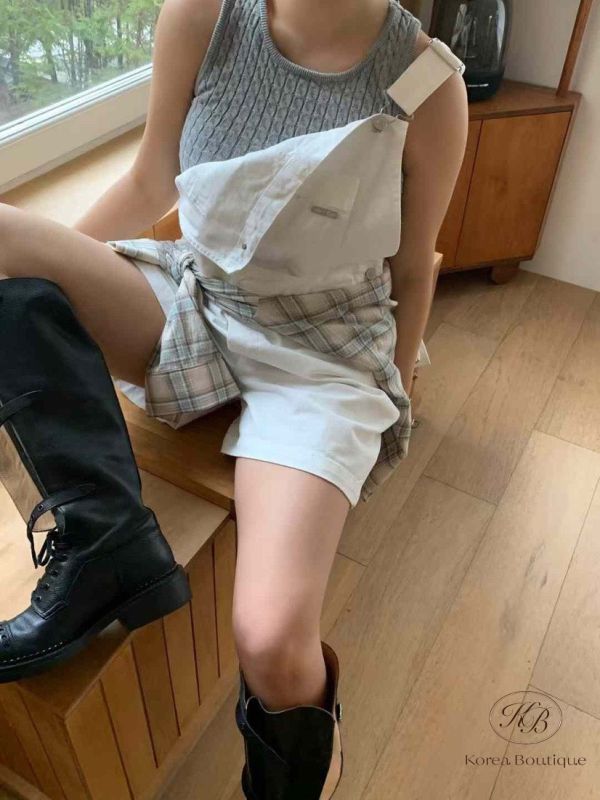 Kr93 夏裝 推推條紋可愛牛仔吊帶褲 
