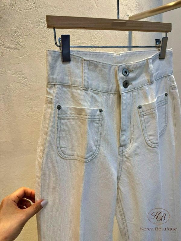 SS367 春季 白色口袋丹寧褲 