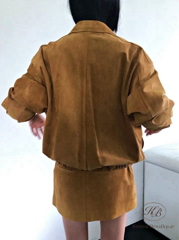 Fw464 冬季 麂皮夾克套裝 裙子均碼 