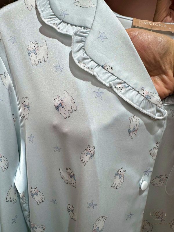 FWKR23 冬季 貓咪緞面睡衣 