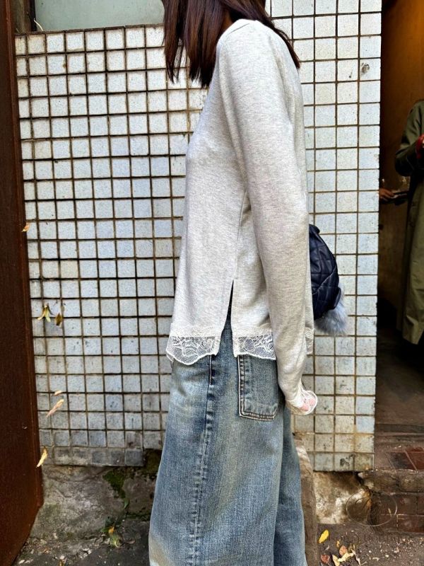 SS11 冬季 下擺有蕾絲設計的上衣 絨布面 