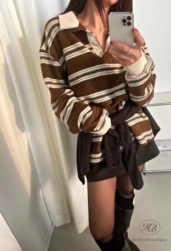 FWKR90 冬季 磨毛polo條紋衫 