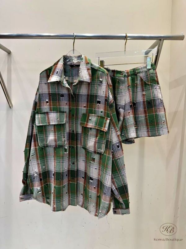 Fw353 秋季 破損感格紋套裝 