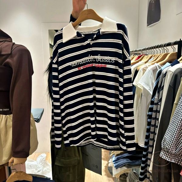 Fw168 秋季 可愛配色的條紋polo杉 