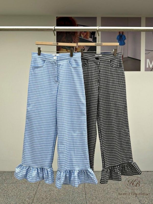 SS173 春季 可愛格紋花邊褲 