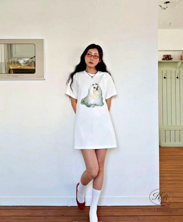 SS291 春季 可愛貴賓狗狗長版上衣 可當洋裝 