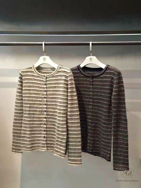 Fw420 秋季 質感排扣條紋針織衫 