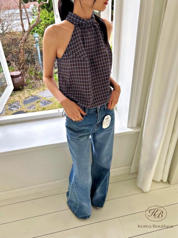 SS440 春季 格紋消肩上衣 露出鎖骨好性感 