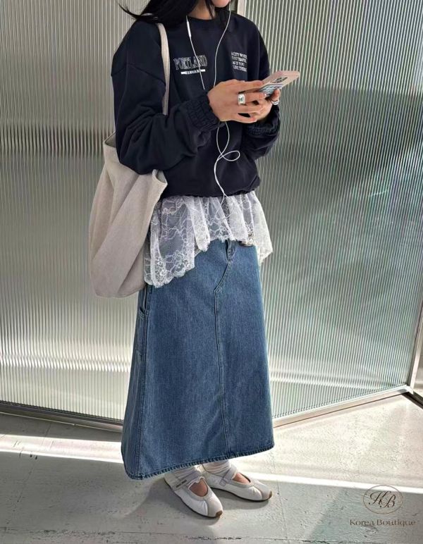 SS113 春季 蕾絲下擺造型素tee 