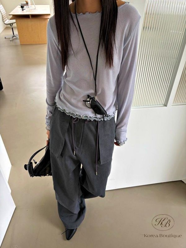FW3847 秋季 木耳捲捲撞色上衣 