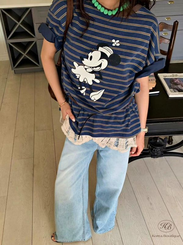 FW2640 秋季 復古色米妮條紋tee 