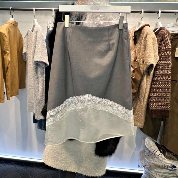 SS124 春季 細節好美的透紗蕾絲半身裙 