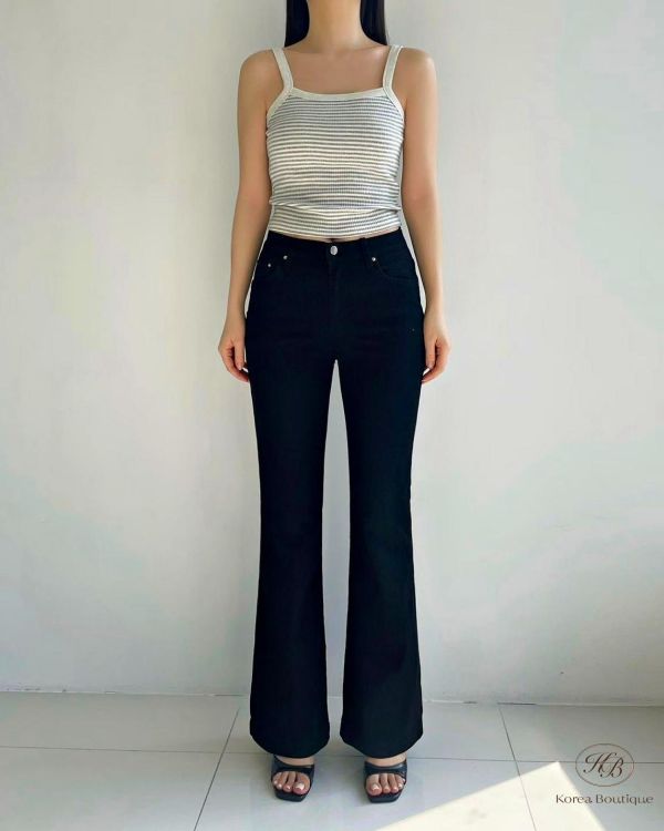 SS223 春季 涼感面料黑色喇叭褲 