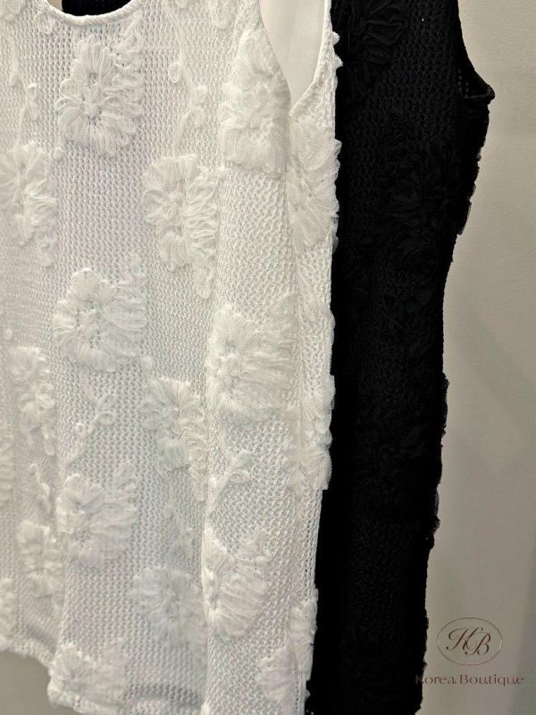 SS419 春季 刺繡花圖案鏤空長版背心 