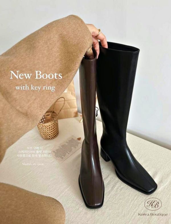 L19 真皮後拉鍊長靴 