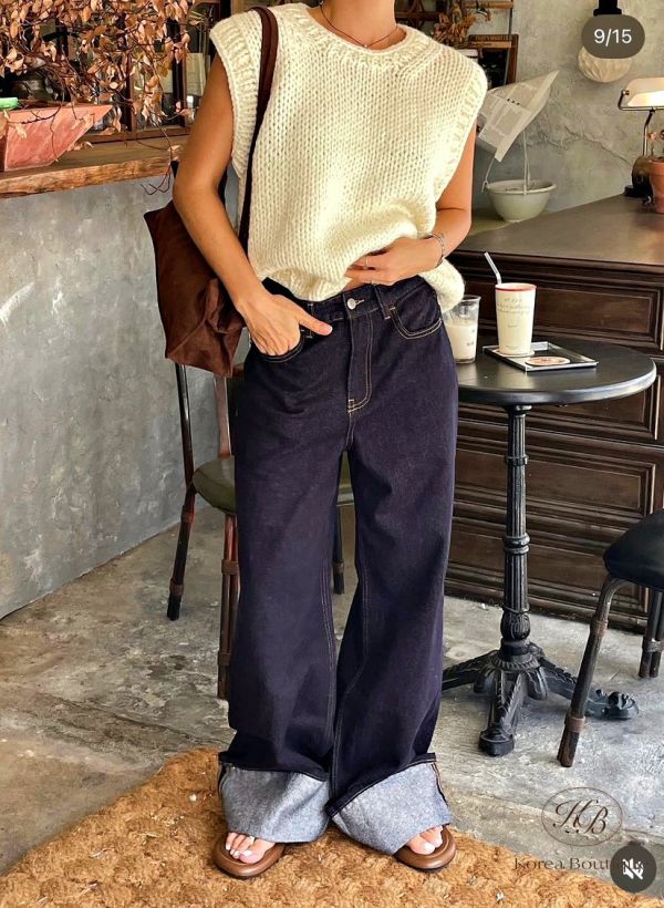 Fw390 秋季 下擺可摺德丹寧原色牛仔褲 