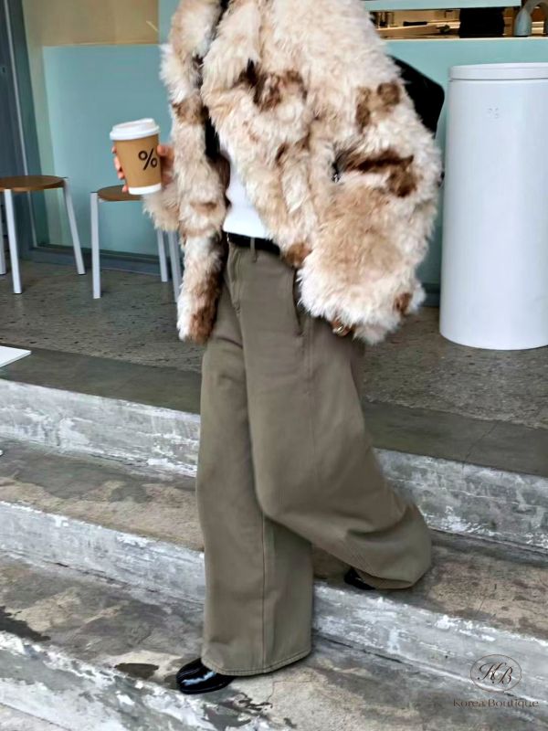 FWKR103 冬季 奶茶斑點毛毛外套 有鋪棉 