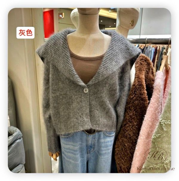 FWKR39 冬季 可愛領口短版毛衣開襟外套 